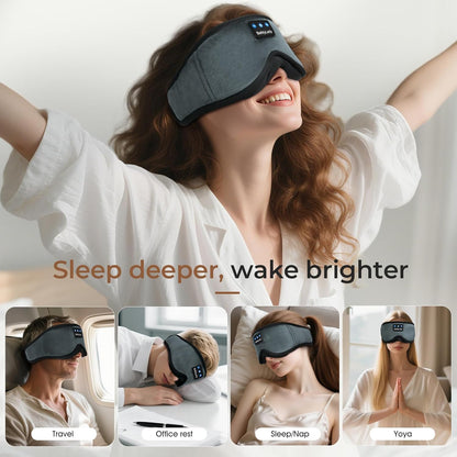 Bamboo Cotton Sleep Mask with Bluetooth Headphones, 100% Blackout, Grey