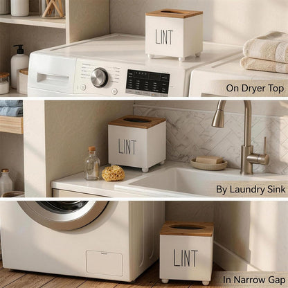 Lint Bin for Laundry Room, Farmhouse Lint Box, Wooden Lint Holder with Lid, Lint Container for Laundry Room Decor, Dryer Lint Trash Can for Laundry Accessory Organization