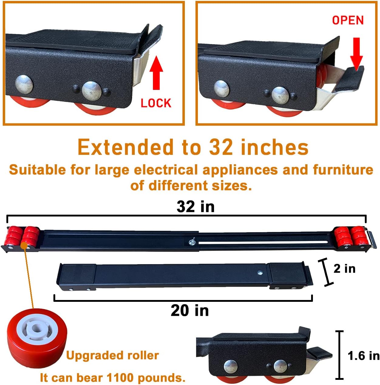 Appliance Rollers Heavy Duty,Max 32in,Second Generation Extendable Appliance Rollers Mobile Washing Machine Base Easily Move Washing Machines, Dryers, Refrigerators, Furniture (White)