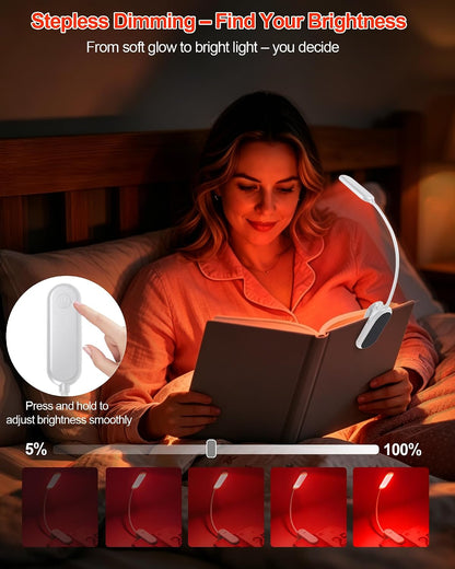 630nm Red Book Light for Reading at Night - Zero Blue Light, Dimmable Reading Lights for Books in Bed, LED Book Lamp Clip on, Gift for Students Parents Nurse Studying Travel (1 Pack)