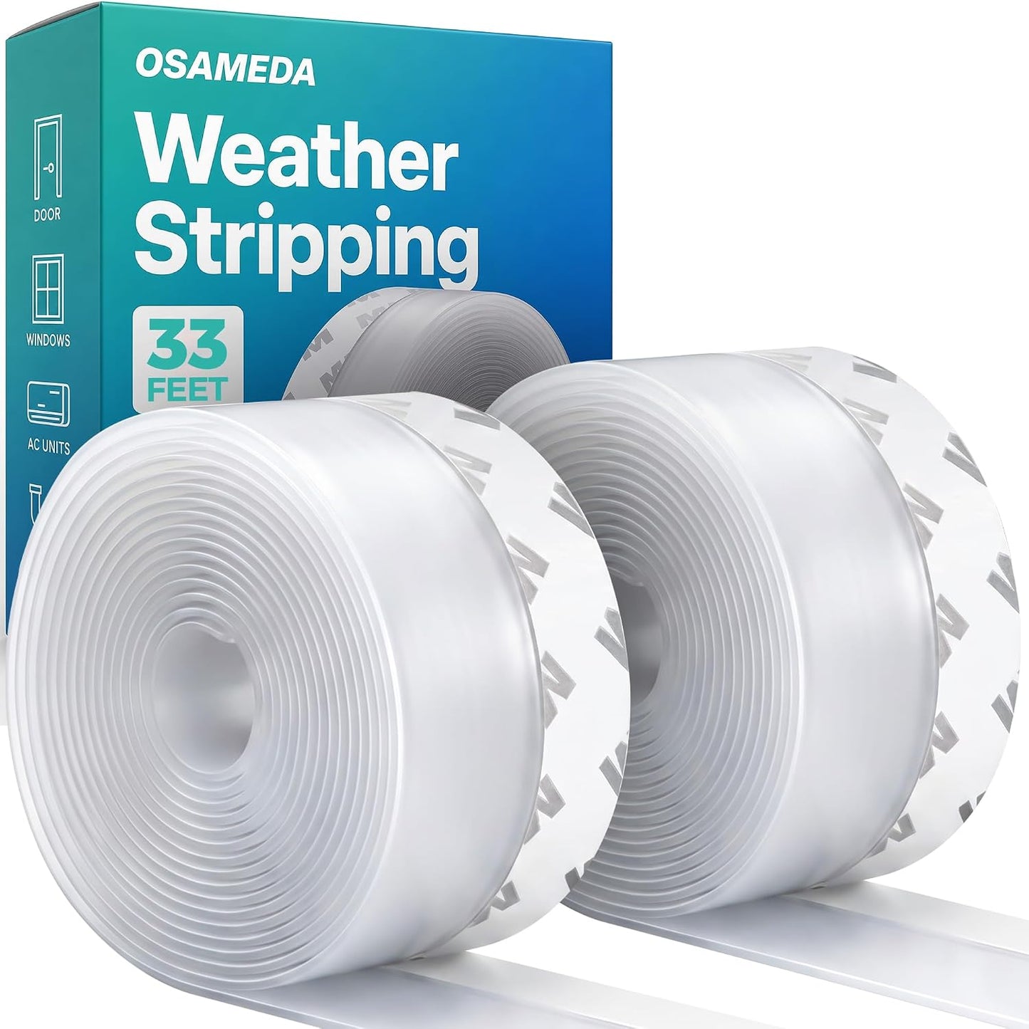 Weather Stripping Door Seal - Draft Stopper for Windows Doors, 33Ft | Seals Gaps up to 1.2in, Stops Heat Cold Escaping, Boosts HVAC, Blocks Wind Dust Insects, Strong Adhesive, Easy Trim Install