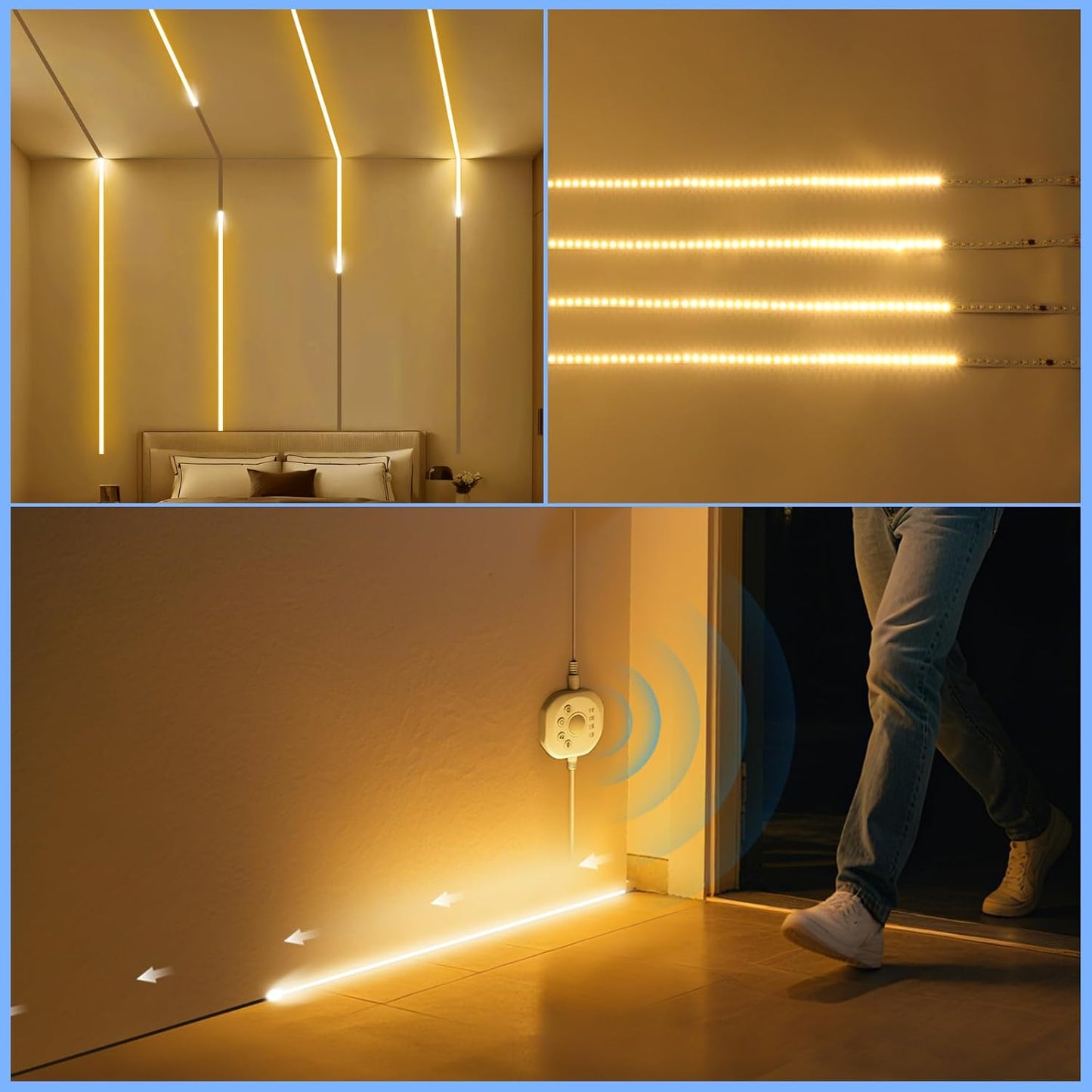 Motion Sensor LED Strip Light Kit 16.4Ft Running Water Flowing | LED Strip Lights Cut&Dimmable, 3000K 24V Motion Activated Flexible Horse Race Tape Light for Room Stair Corridor