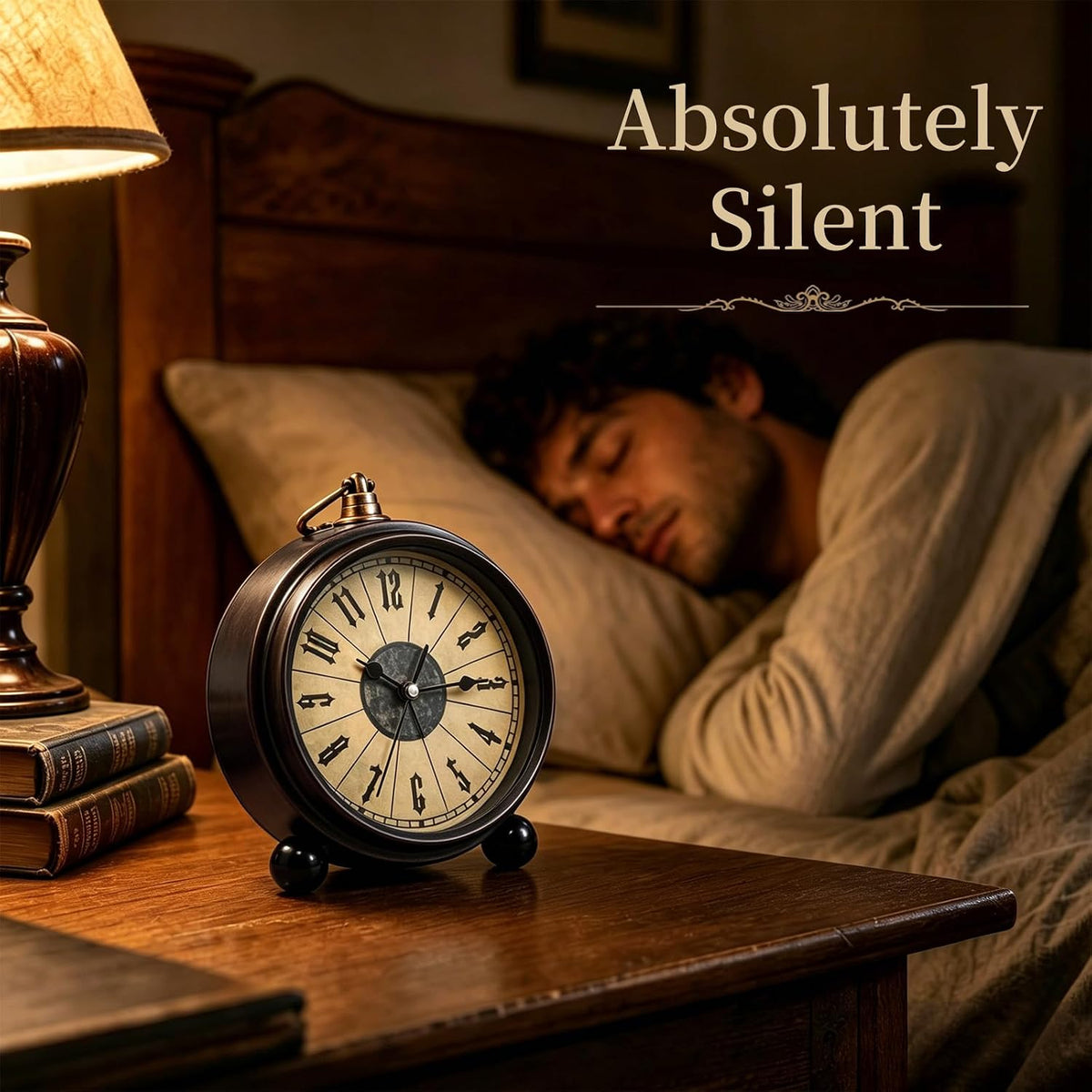 Metal Analog Alarm Clock - 5'' Battery Operated Silent Non-Ticking Quartz Antique Retro Small Desk Clocks for Bedside Bedrooms Living Room Office Home Decor (Bronze)