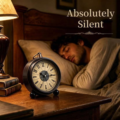 Metal Analog Alarm Clock - 5'' Battery Operated Silent Non-Ticking Quartz Antique Retro Small Desk Clocks for Bedside Bedrooms Living Room Office Home Decor (Bronze)