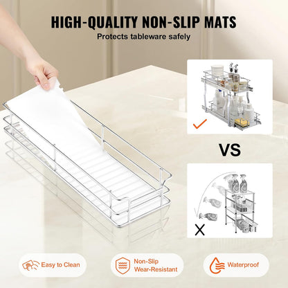 VEVOR Pull Out Cabinet Organizer, 14" Wx21.2 Dx15.2 H Heavy 2 Tier Duty Slide Out Pantry Shelves, Chrome-Plated Steel Roll Out Drawer for Under Sink, 15.5" Wx22.5 Dx19 H Install Size for Cabinet