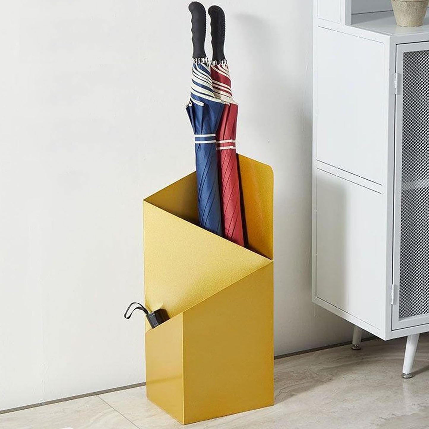 Umbrella Stand, Metal Umbrella Holder for Entryway with Drip Tray, Umbrella Storage Rack,Umbrella Holder Bin,Cane Walking Stick Holder for Home Entryway Office Hotel White