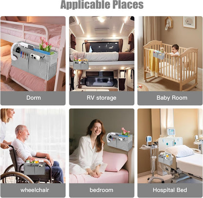 Bedside Caddy Organizer with Fixed Straps, Bunk Bed Caddy ideal for Home, Bunk Bed, Dorm, Hospital, Crib, Versatile Bedside Storage Solution (Beige)