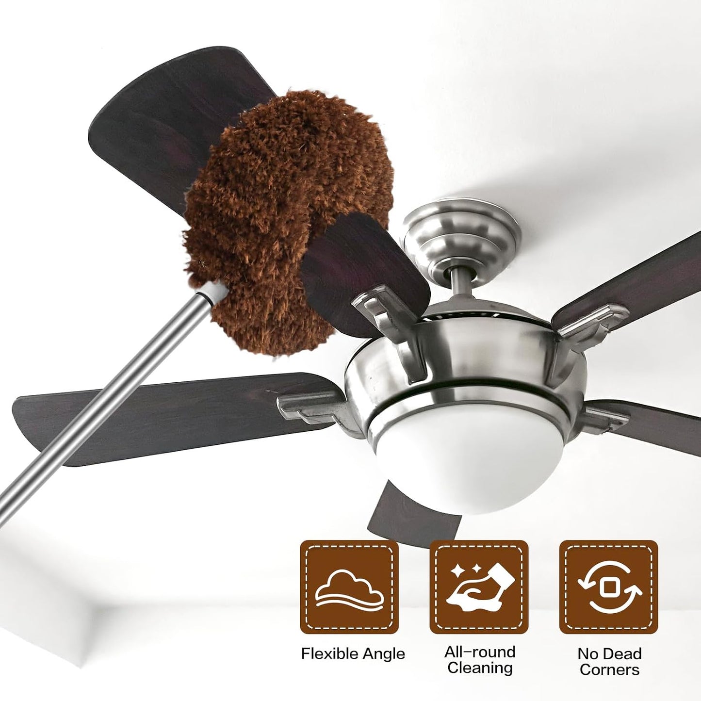 Ceiling Fan Cleaner Duster Reusable Microfiber Ceiling Fan Blade Cleaner Removable Duster with Extension Pole Adjusts 13 to 49.7 Inch for Cleaning Walls Bookshelves Furniture Door Window Top (Blue)