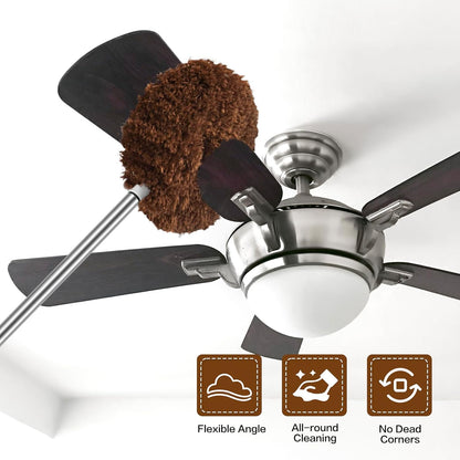 Ceiling Fan Cleaner Duster Reusable Microfiber Ceiling Fan Blade Cleaner Removable Duster with Extension Pole Adjusts 13 to 49.7 Inch for Cleaning Walls Bookshelves Furniture Door Window Top (Blue)
