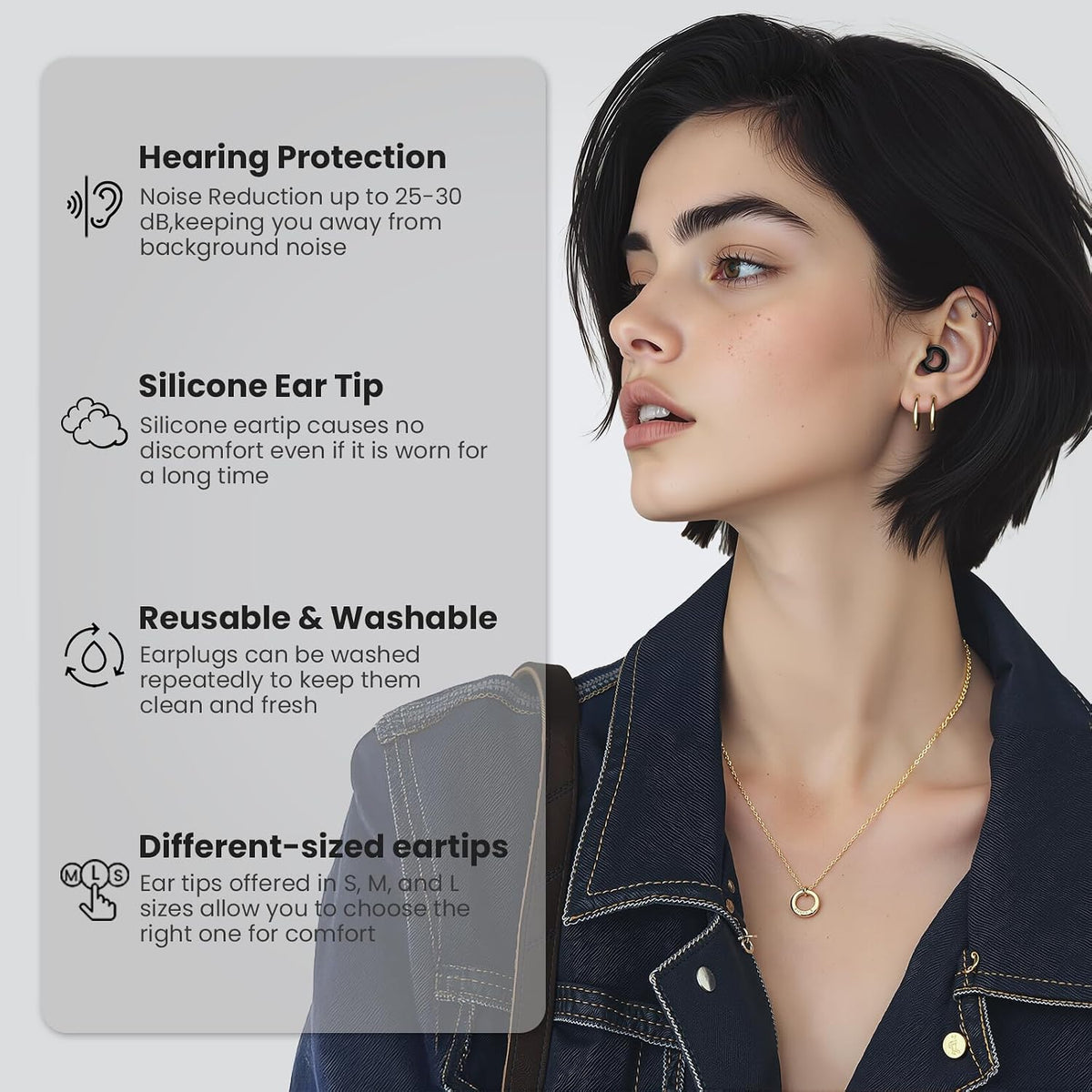 JUSTRVN Ear Plugs for Sleeping,2 Pairs of Stylish Reusable Noise Reduction Earplugs with 8 Pairs Tips & case,Hearing Protection Earplugs for Concert,Travel,Work,Live Events - 25dB-30dB