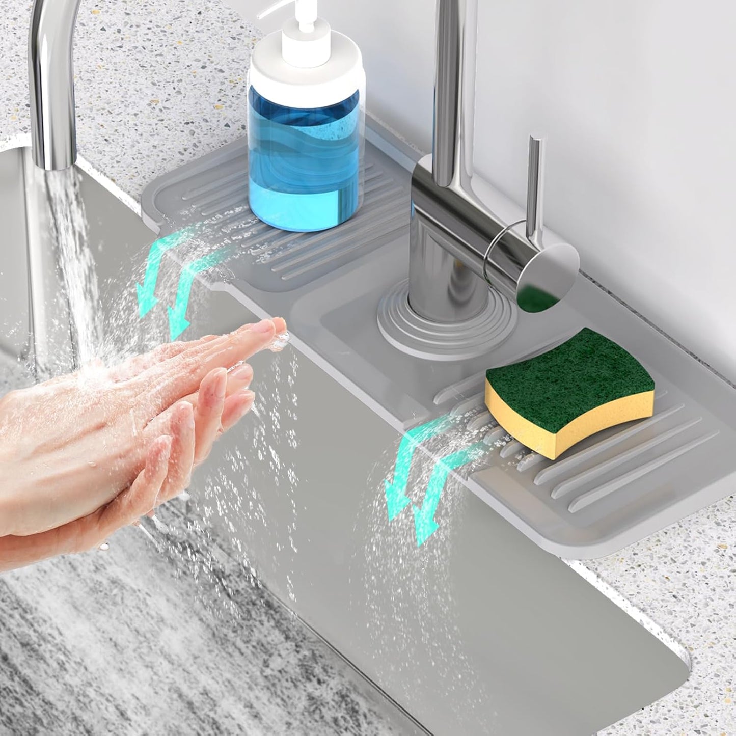 24 Inch Longer Faucet Mat for Kitchen Sink [5° Slope Fast Self-draining]Bathroom Kitchen Sink Splash Guard Silicone Sinks Faucet Mat Splash Guard for Kitchens Sinks Area Tidy Splashs Draining Mats