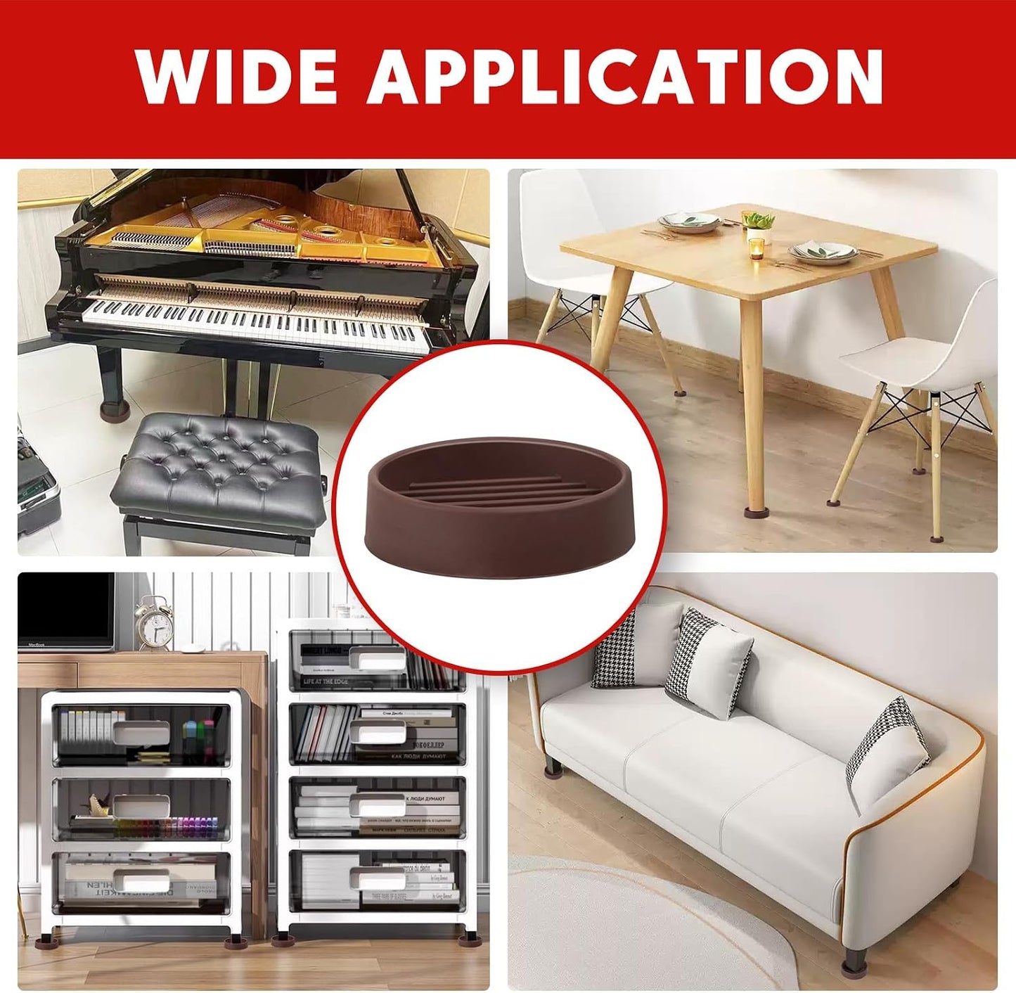 Furniture Pads 3x3 Non Slip Rubber Furniture Caster Cup for Hardwood Floors