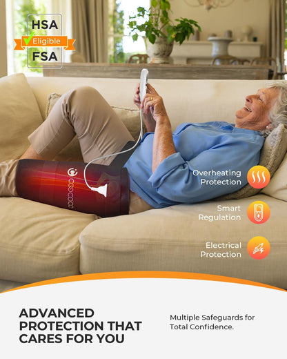 CooCoCo FSA Eligible HSA Hip Heating Pad for Hip and Sciatica Pain Relief | Heated hip brace, 6 heat levels, 4 timers, adjustable wearable fit, soft plush lining for hip, thigh, buttock and lower back