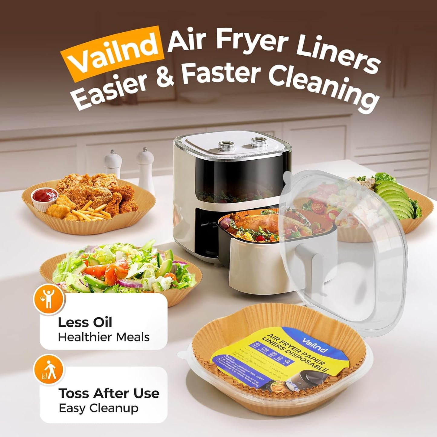 125Pcs 8 Inch Square Air Fryer Liners Disposable for 5-8QT, Parchment Paper | Non-Stick, Unbleached Food Grade, Waterproof Oilproof Baking Airfryer Sheets Papers for Oven, Microwave, Baking, Roasting