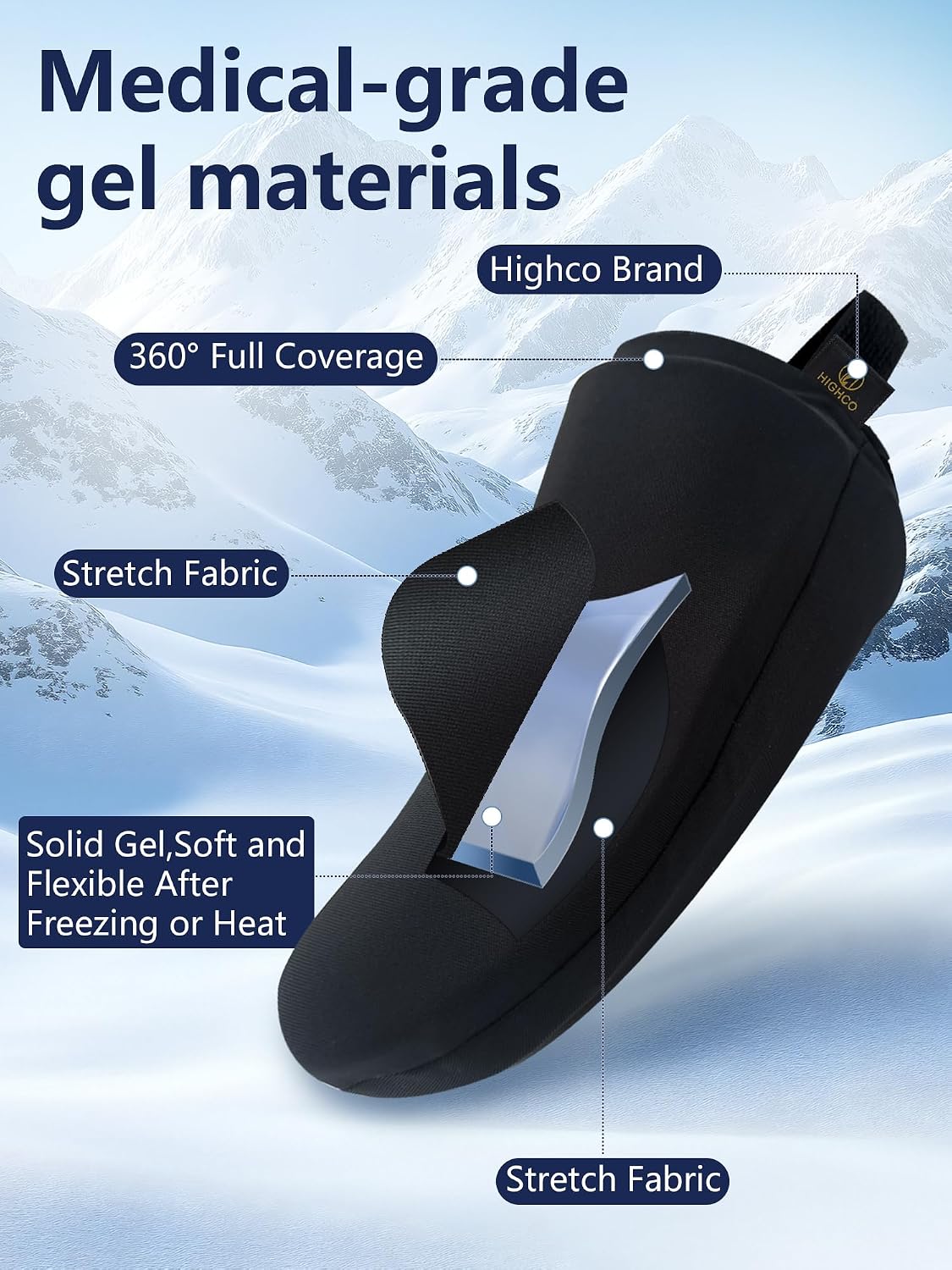 Foot Ice Pack for Toes,Freeze Flexible Ice Gel Socks Cold &Hot Therapy,Foot & Toe Ice Pack Wrap for Tendonitis, Plantar Fasciitis, Swelling, Sprained,Sport Injuries,Black (Black-2 Packs)