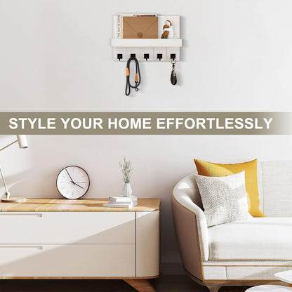 Key Holder for Wall, Decorative Key Holder with Shelf | Key and Mail Holder Wall Mount, Farmhouse Decor with 5 Key Hooks for Keys, Coats, ect.
