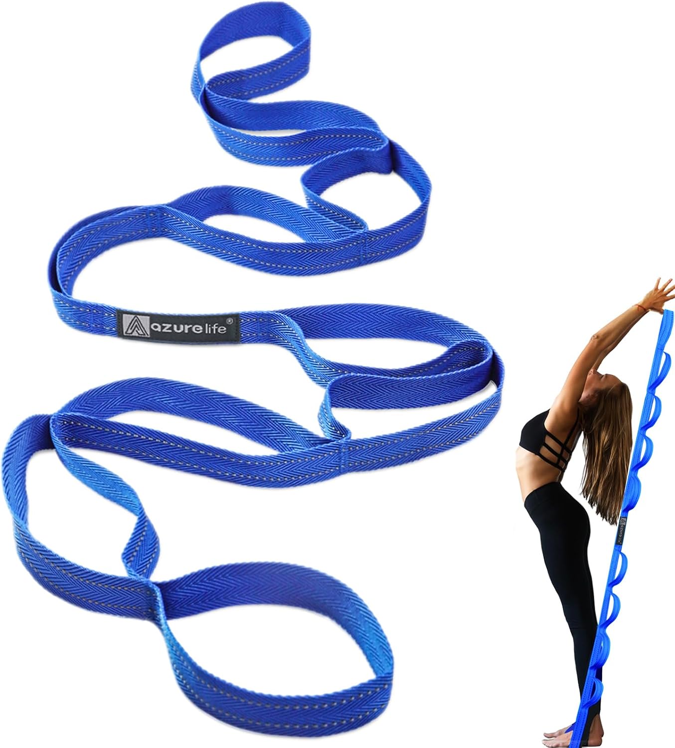 A AZURELIFE Premium Durable Stretch Straps with Loops, Stretching Strap for Physical Therapy, Multi-Loop Yoga Strap Fitness Exercise Strap for Yoga, Pilates, Dance, Flexibility&Exercise
