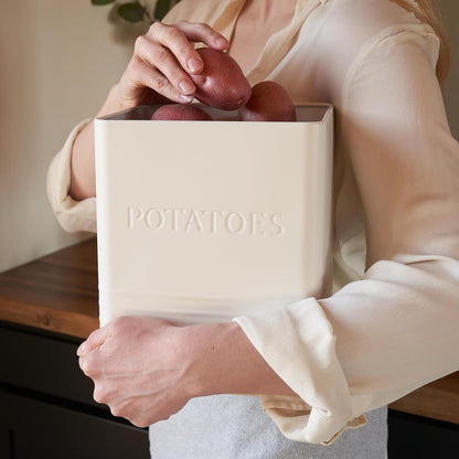Beautiful Potato and Onion Storage Container Set - Food Safe Metal Bins | Spacious 10.1" and 8.9" Canisters for Your Kitchen Counter or Pantry - Keeps Produce Fresh Longer