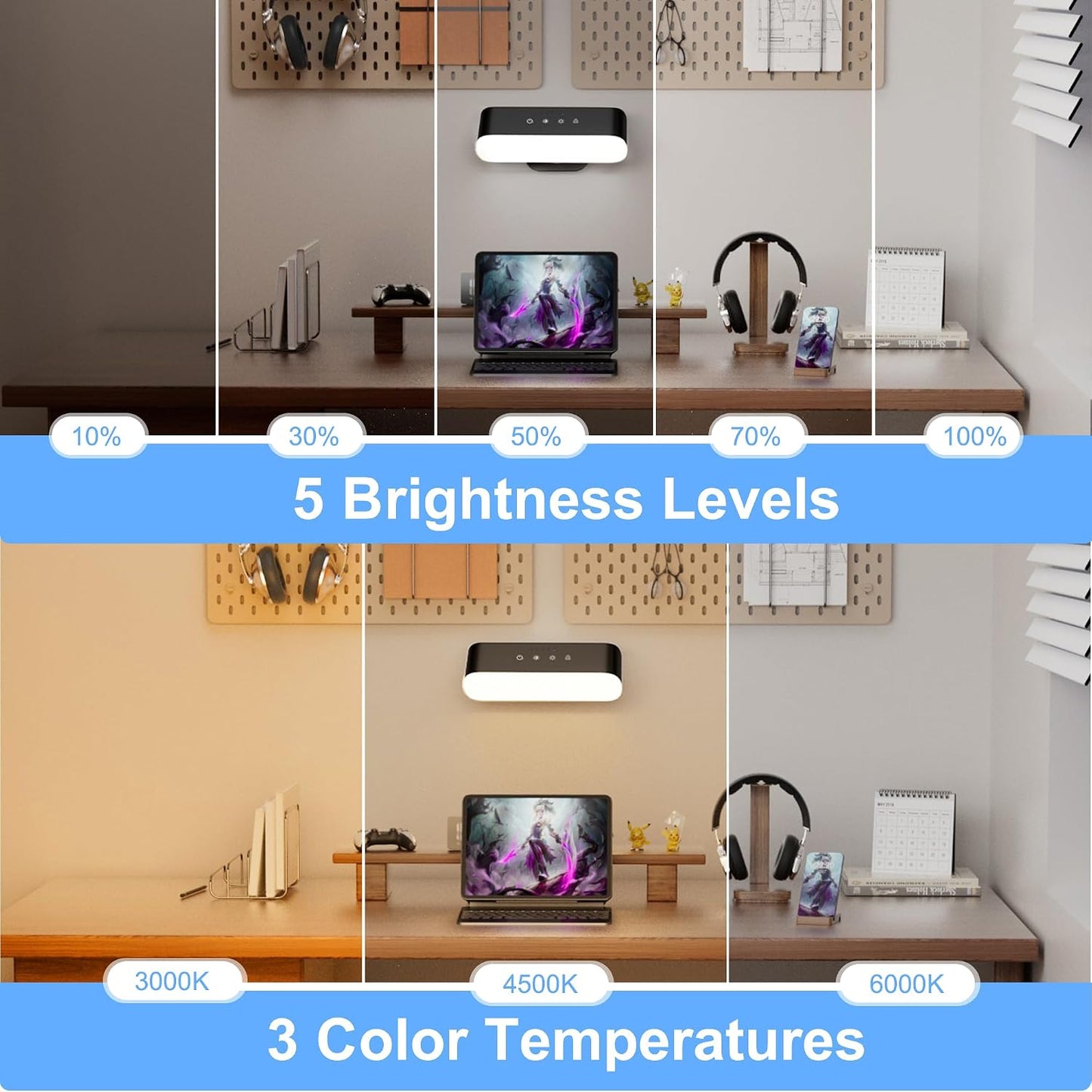 Wall Scones Rechargeable Wall Sconces Set of 2 with Touch Remote Control | RGB 4400mAh Battery Operated Wireless Cordless, Adhesive Wall Light for Bedroom Indoor