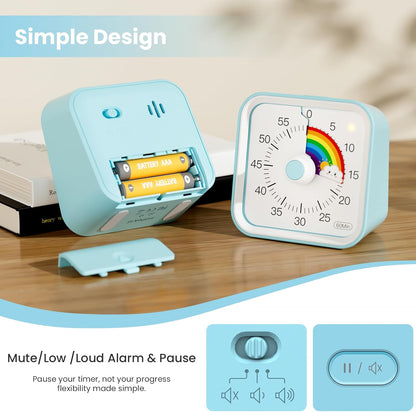 Visual Timer for Kids, Countdown Timer with Pause Function, White | Timer for Kitchen Cooking, Classroom, Study, Toddler, ADHD, Cute Timer Clock, Alarm 3 Volume Levels, Light Indicator