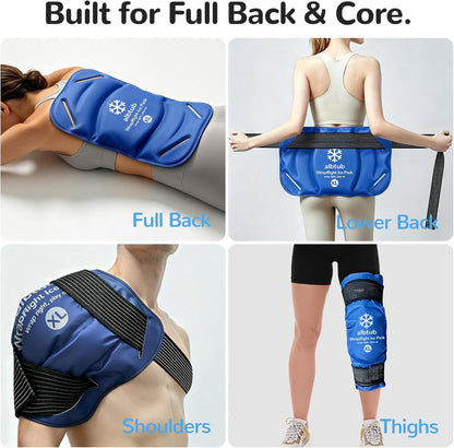 WrapRight Large Ice Pack for Injuries Reusable with Bandage for Knee | Hands-free Cold Therapy, 10"×16" L-Size for Ankle, Leg, Shoulder, Back, Flexible Gel, Dual-sided for Sensitive Skin