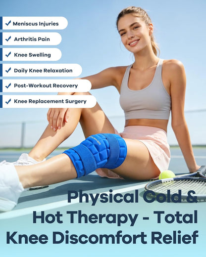 Knee Ice Pack Wrap for Pain Relief, 120-Min Long-Lasting & No Condensation | Ice-Grid Even Cooling Design, Reusable Gel Cold Therapy for Injuries, Knee Replacement Surgery, Swelling, ACL, Meniscus Tear