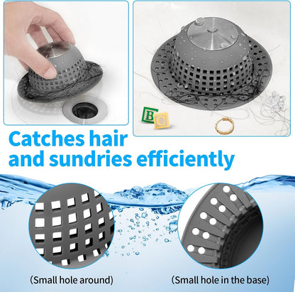 Aluvor Shower Drain Hair Catcher Bathtub Drain Cover Sink Drain Protector | Bathroom Sink & Bathtub Drain Strainer for Pop-Up & Regular Drains, Silver Grey
