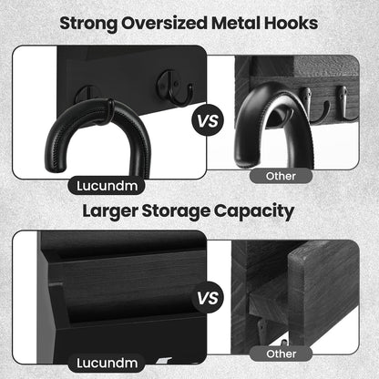 Mail and Key Holder, Wall Key Holder with 2 Mail Organizer Slot and 3 Hooks | Decorative 8.86" x 11.42" Mail Holder, Real Paulownia Wood with Keyhole Brackets, Hardware and Instructions