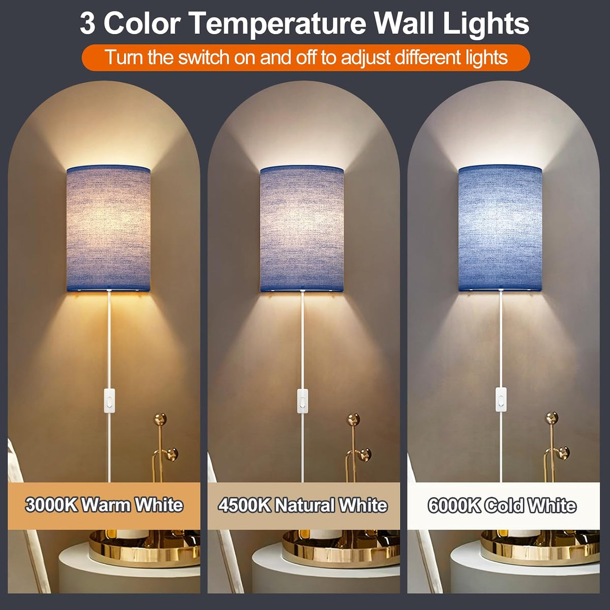 Battery Operated Rechargeable Wall Sconce Set of Two with 10000mAh Battery