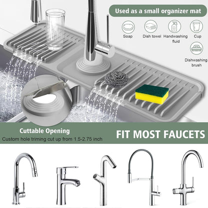 17.7-Inch Kitchen Sink Splash Guard Mat | 7° Slope for Fast Self-Draining | Snap-Lock Design | Universal & Cuttable Silicone Faucet Mat Gray