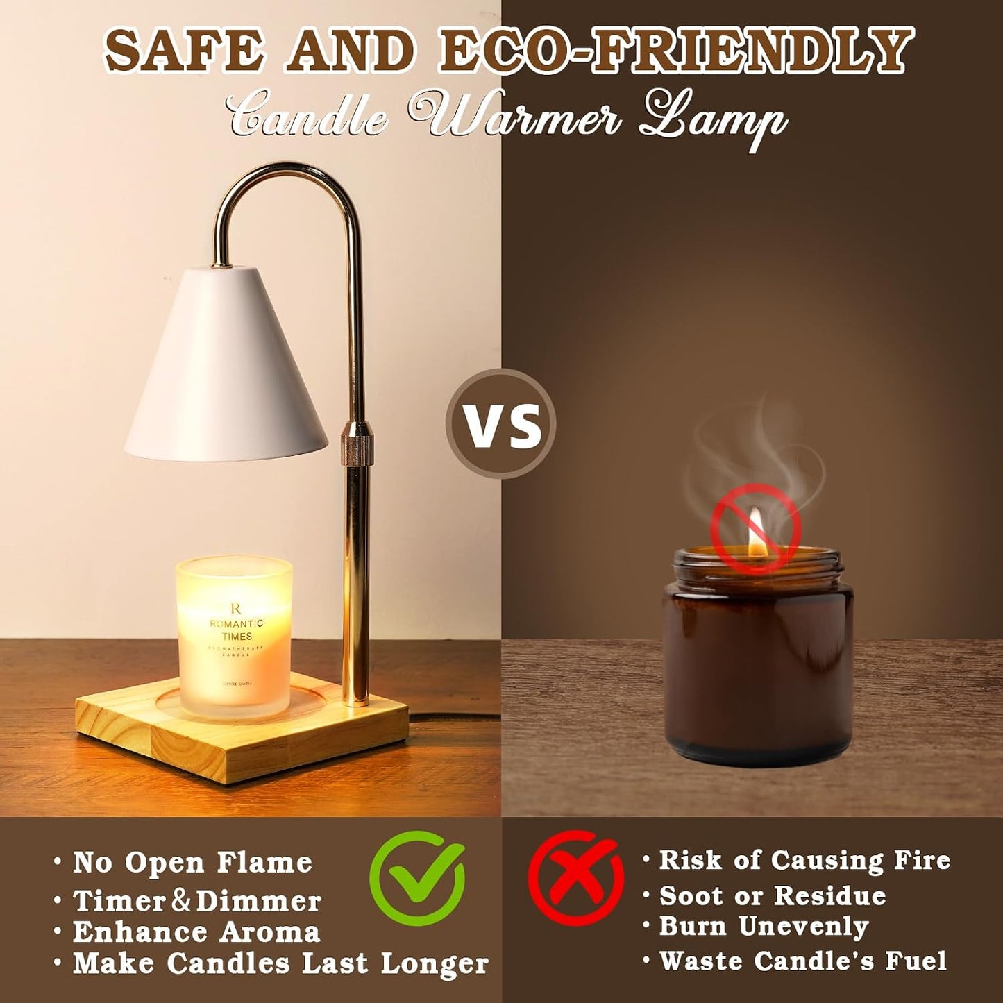 Candle Warmer Lamp Wood with Timer, Dimmable Electric Candle Lamp Warmer for Jar Candles, 2*35 Watt Bulb, Mothers Day Birthday Gifts for Women Men, Decorative Wooden Candle Lamp for Bedroom Home Decor