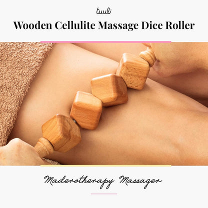tuuli Accessories - Dice Wooden Massage Roller for Waist and Thigh, Multi-Functional Body Roller for Cellulite and Muscle Tension, Natural Massager for Women and Men