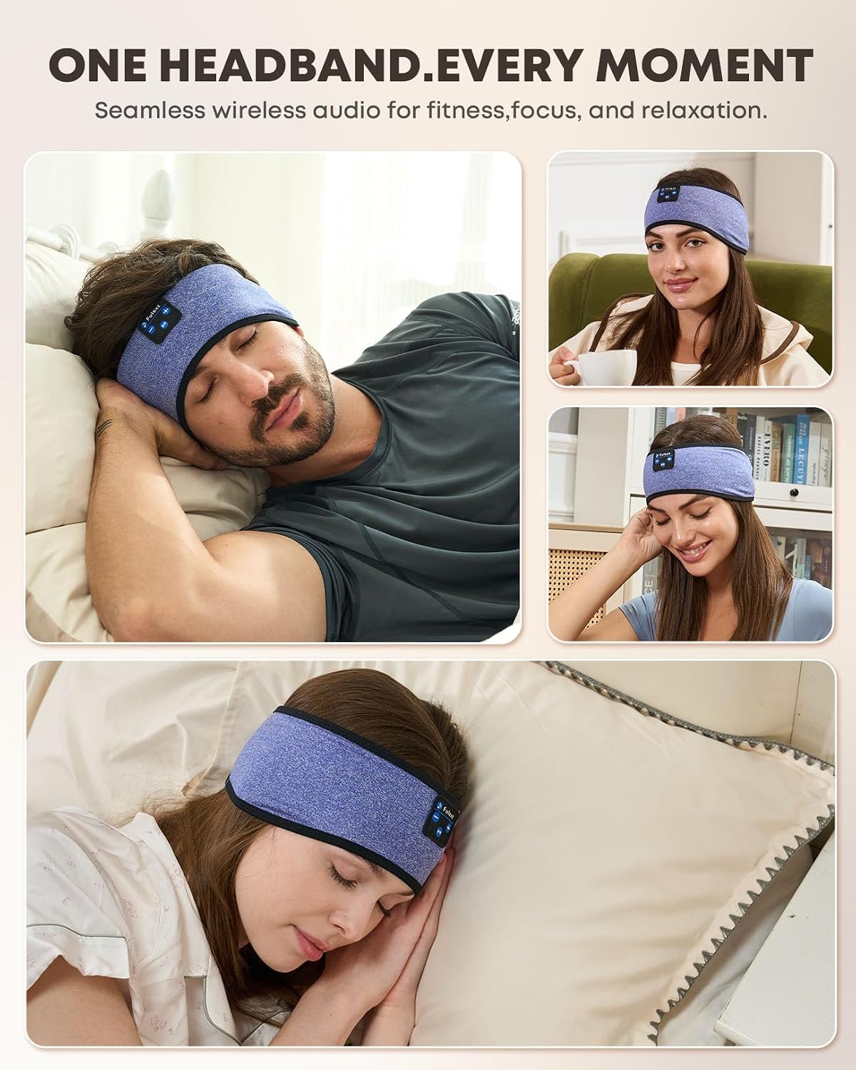 Sleep Headphones Bluetooth 5.4 Headband, Wireless Sleep Headphones with Ultra-Thin HD Stereo Speakers for Side Sleepers, Sweatproof Sports Headband for Workout Yoga Running Cool Gadget Unique Gifts
