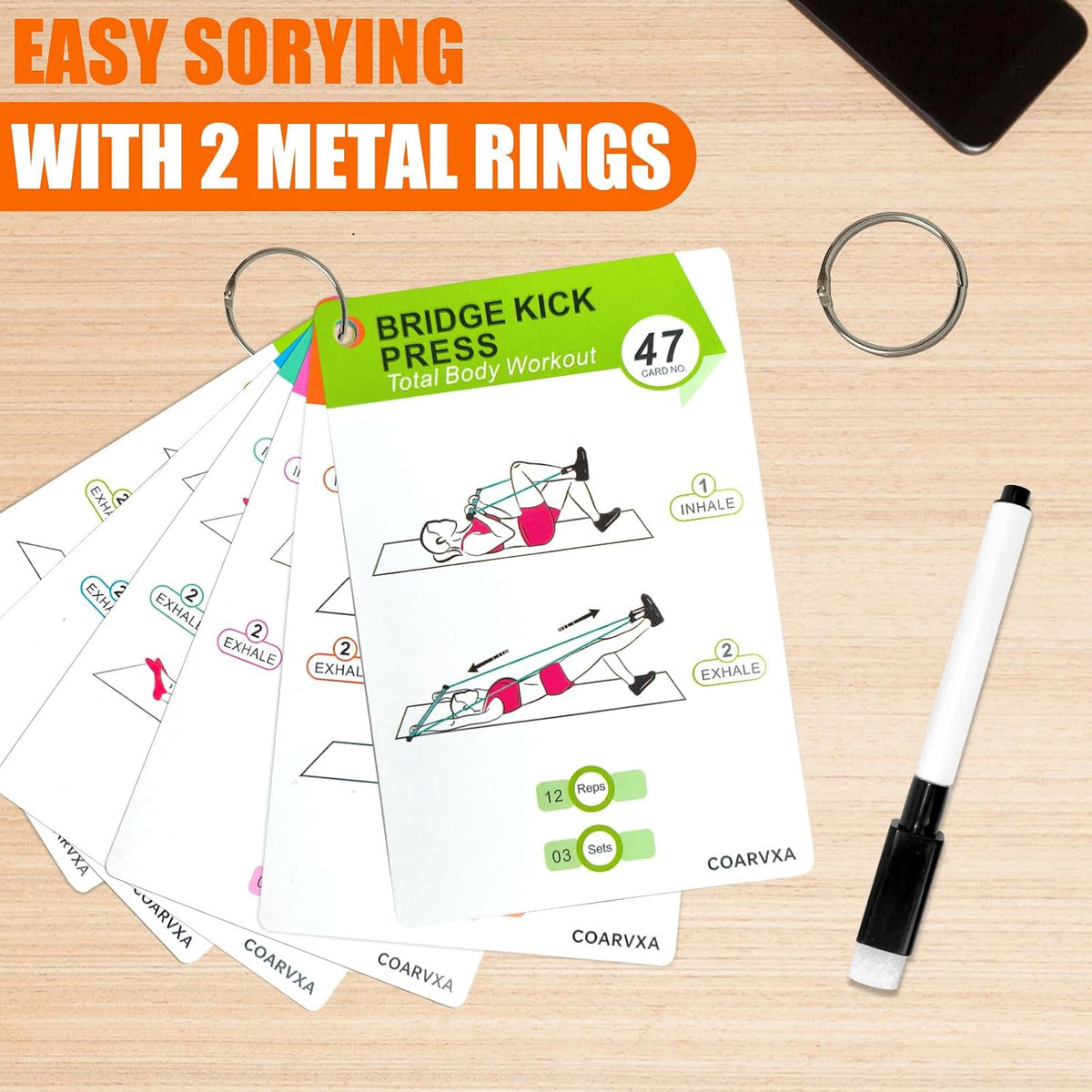 Bodyweight Workout Cards for Women & Men-50 Bodyweight Workout Cards，Includes 2 Rings& Dry-Erase for Easy Organization-Home, Gym or Studio (Bodyweight)