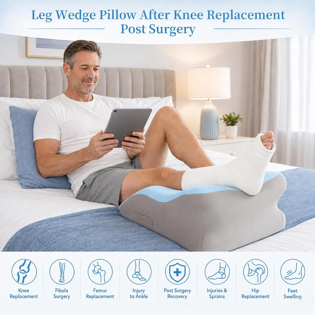 Compact Leg Elevation Pillow, Adjustable Height for After Surgery