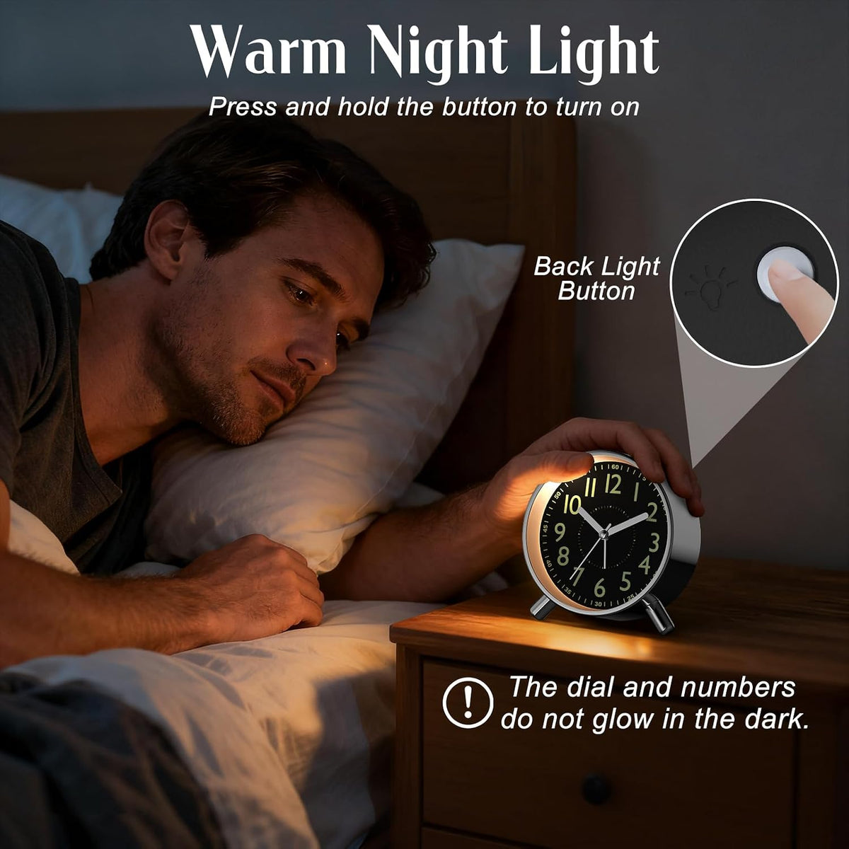 Analog Alarm Clock Night Ligh Battery Operated for Bedroom