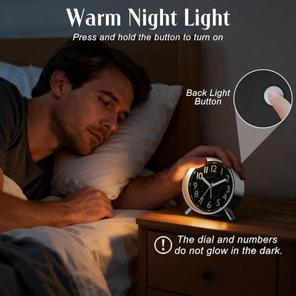 Analog Alarm Clock Night Ligh Battery Operated for Bedroom