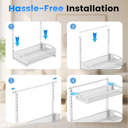 Petiza Under Sink Organizer Adjustable Height 2 Tier Bathroom Organizer Pull Out Cabinet Organer kitchen organizers and storage fridge organizers and storage,White,XL-1 Pack