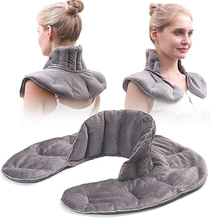 Microwavable Heating Pad for Neck and Shoulders Weighted Warmer Wrap with Moist Heat, Hot & Cold Compress for Pain Relie