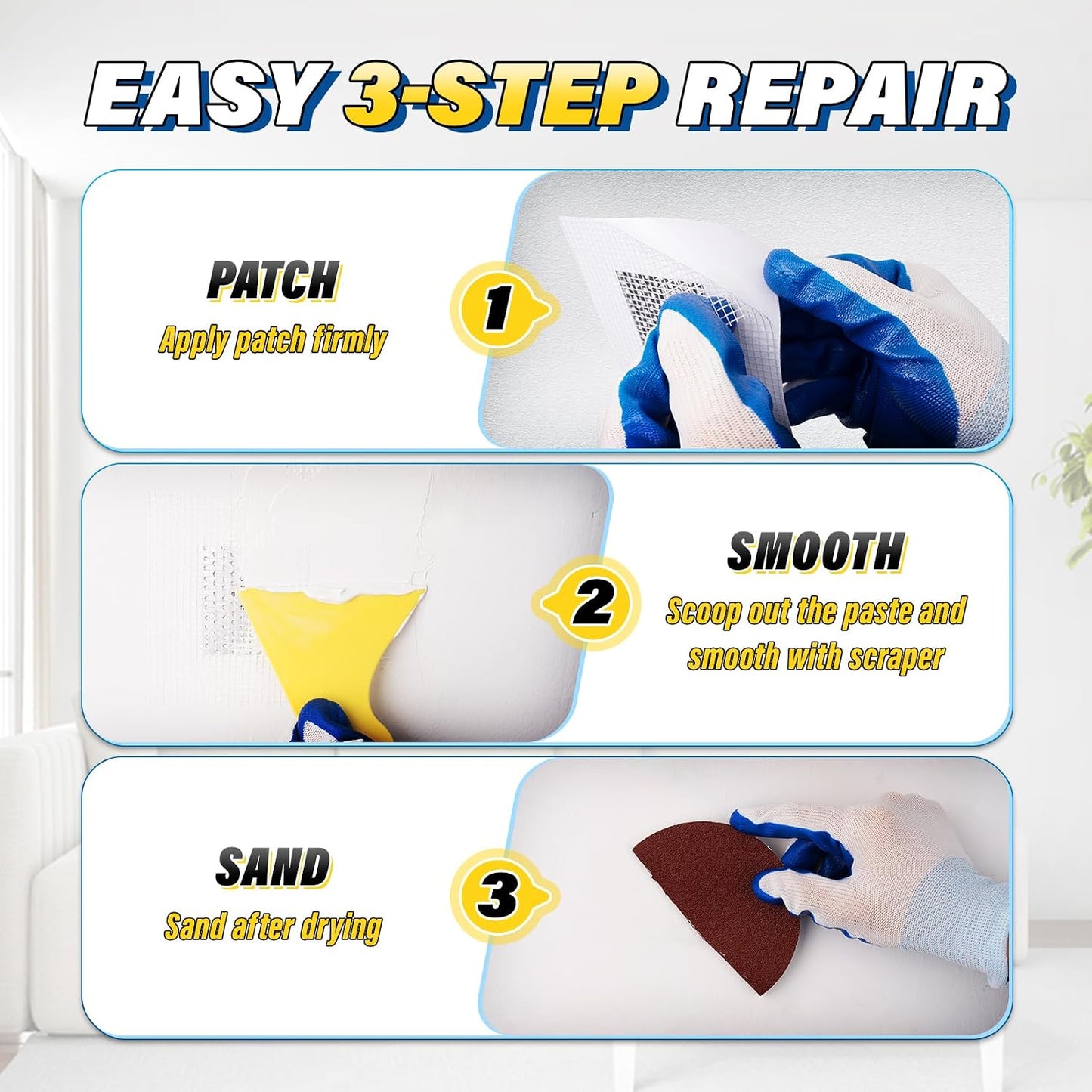 DIYSELF 9-Piece Spackle Wall Repair Kit, 7 oz White Touch Up Paste Set | Complete Repair Tools, Easy-to-Apply Wall Putty for Cracks, Nail Holes, Wall Filler for Gaps, Homes, Apartments and Renters