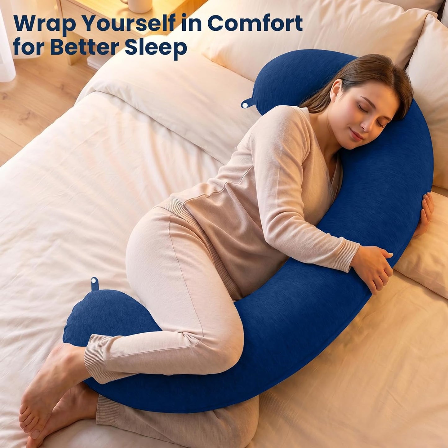 TranquilRelax C Shaped Body Pillow for Side Sleepers, Memory Foam Long Pillow for Leg, Hip & Back Support, Soft Washable Cover,Grey-47"*10"