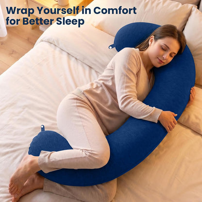 TranquilRelax C Shaped Body Pillow for Side Sleepers, Memory Foam Long Pillow for Leg, Hip & Back Support, Soft Washable Cover,Grey-47"*10"