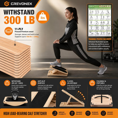 3 in 1 Adjustable Wooden Slant Board for Stretching & Physical Therapy, Anti-Slip 5 Angle Portable Calf & Achilles Tendon Stretching Board, 400 lbs Capacity, Improve Flexibility, Foot Pain Relief