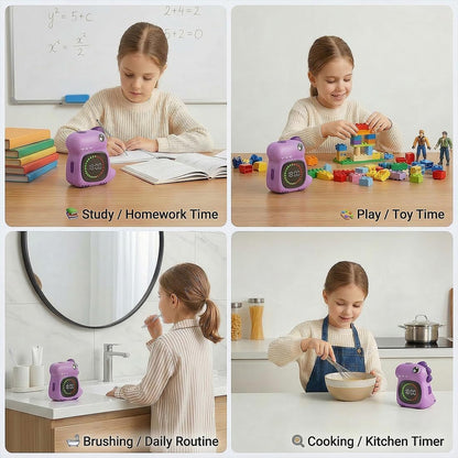 Pink Dinosaur Visual Timer for Kids, Girls Potty Training Timer | Color Countdown, Rechargeable, LED Screen, 99 Minute, Toddler, Children, Transition, 2-Min Toothbrush Setting, Hand Washing