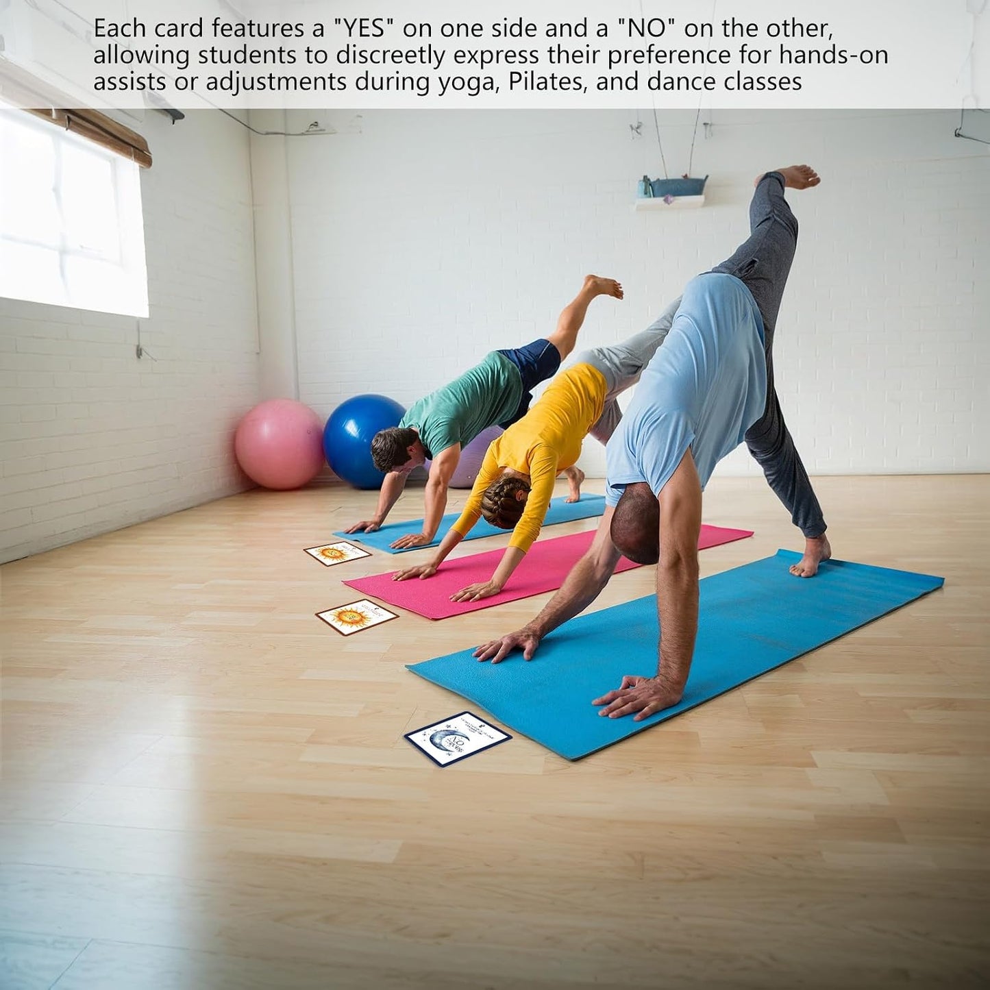 Rounded Corners Yoga Consent Cards,20 Pcs Double-Sided Assist Cards for Yoga Teachers, Pilates and Dance,Yes or No Adjust Cards(7 * 10cm)
