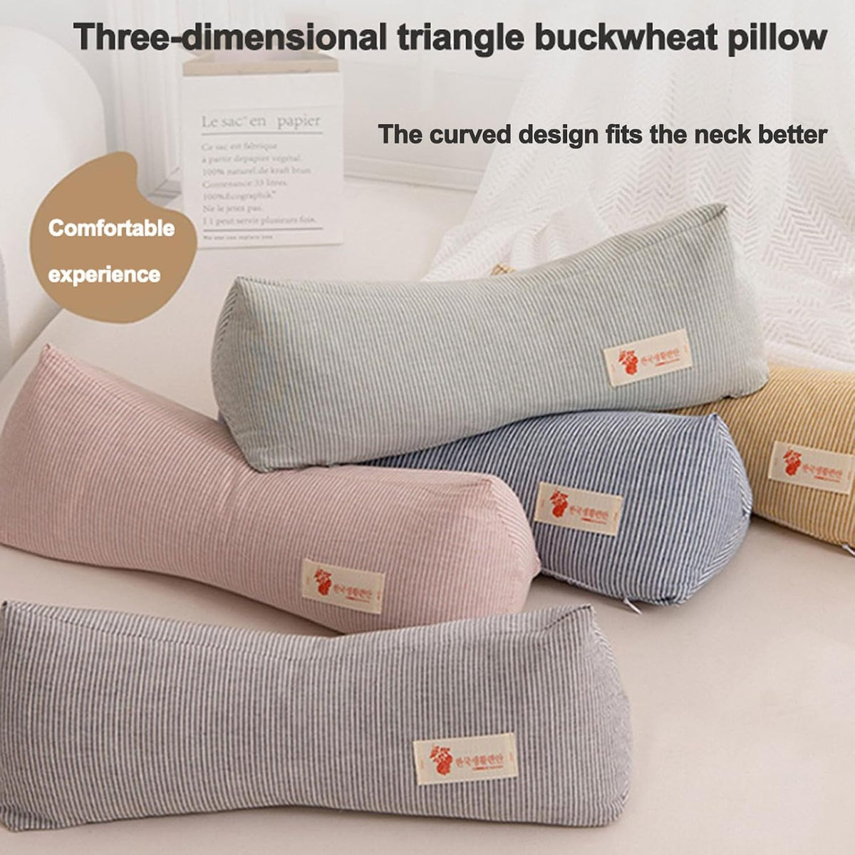 Neck & Cervical Pillows Buckwheat Pillow ，Neck Support Pillow Cervical Neck Roll Bolster Pillow，Neck Pain Relief for Back and Side Sleepers Round Pillows (Pink)