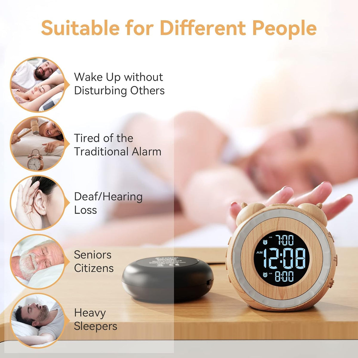 uscce Loud Dual Alarm Clock with Powerful Adjustable Bed Shaker