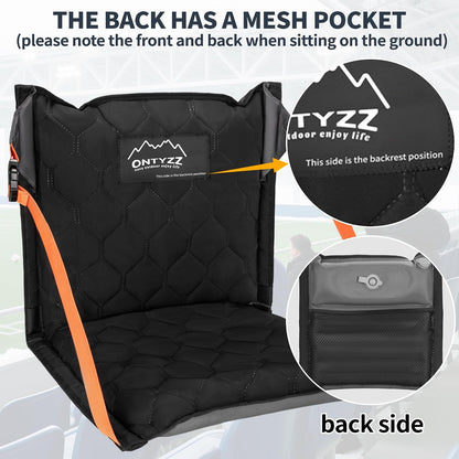 Stadium Seats with Back Support Inflatable Portable Folding Seat | Waterproof Cushion with Backrest for Sports Events Stadium and Camping, Black Heated Version