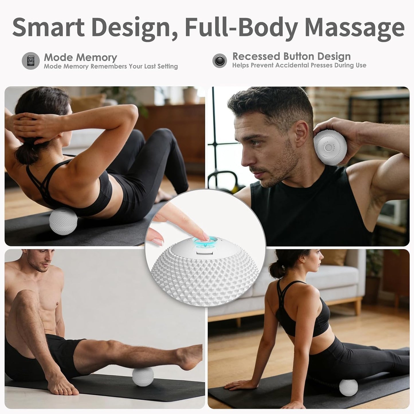 Heating Vibrating Massage Ball with 7 Modes & Memory Function for Myofascial Release, Deep Tissue and Trigger Point Muscle Therapy - Targets Back, Hip, Leg, Neck & Foot (Black)