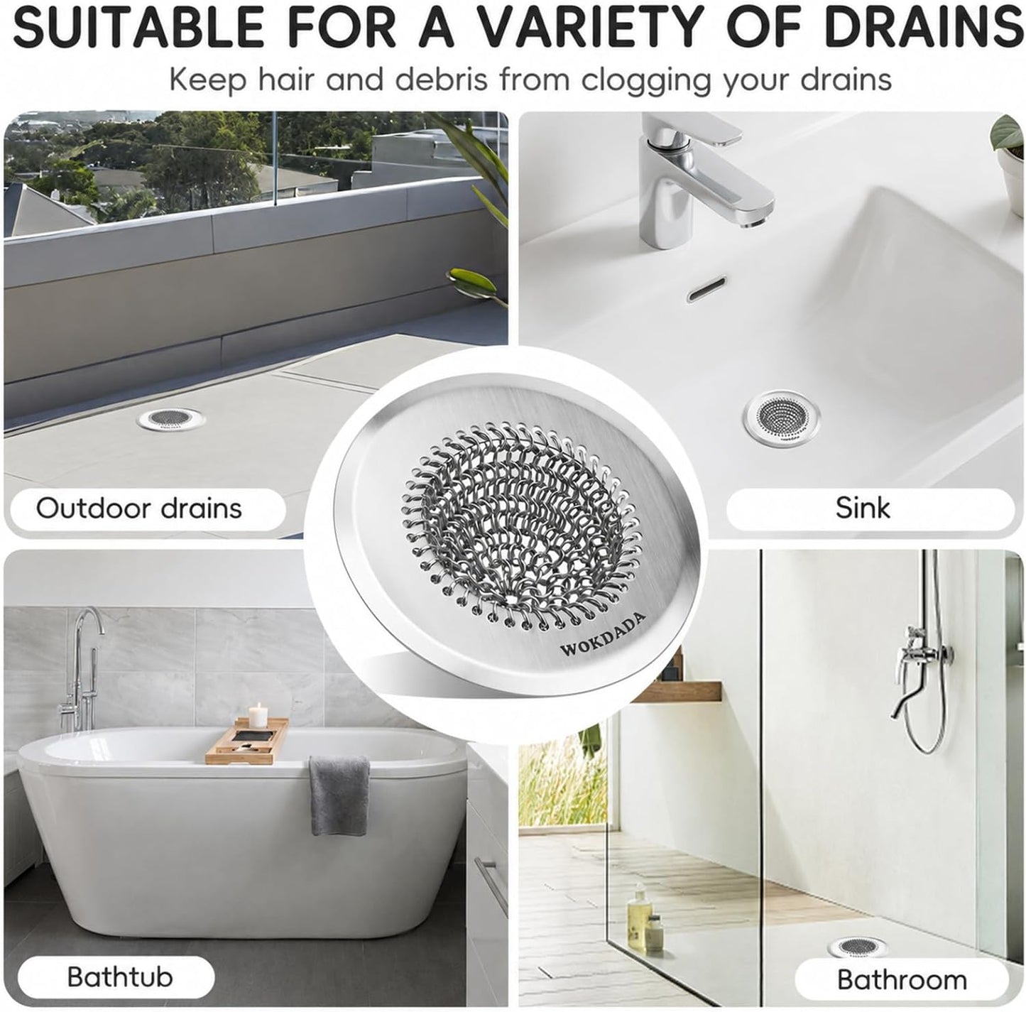 Shower Drain Hair Catcher, Patented Bathtub Drain Cover, Anti-Clog | Reversible Flip Clean, Fast Drainage, Anti-Slip Base, 304 Stainless Steel Chain Mail Mesh, 4.4" for Bathtub & Shower Drains
